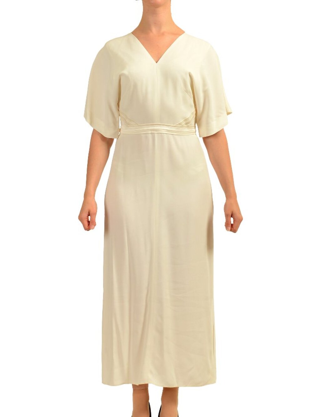 Hugo Boss Women's "Dawlinga2" Short Sleeve A-Line Ivory Midi Dress US 4 IT 40